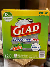 Load image into Gallery viewer, Glad ForceFlexPlus 13-Gallon Tall Kitchen Drawstring Trash Bags (120 ct.)
