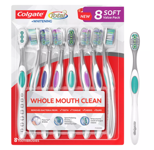 Colgate Total + Whitening Toothbrush, Choose Soft or Medium (8 pk.)