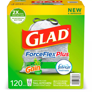 Glad ForceFlexPlus 13-Gallon Tall Kitchen Drawstring Trash Bags (120 ct.)